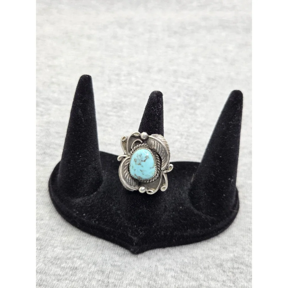 Oscar Alexius Navajo Sterling Silver Turquoise Ring Size 5.5 Vintage Signed 8g
